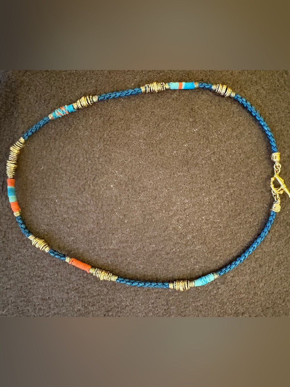 Gas Bijoux Braided Teal Cord Necklace with Gold Accents and Colorful Wraps